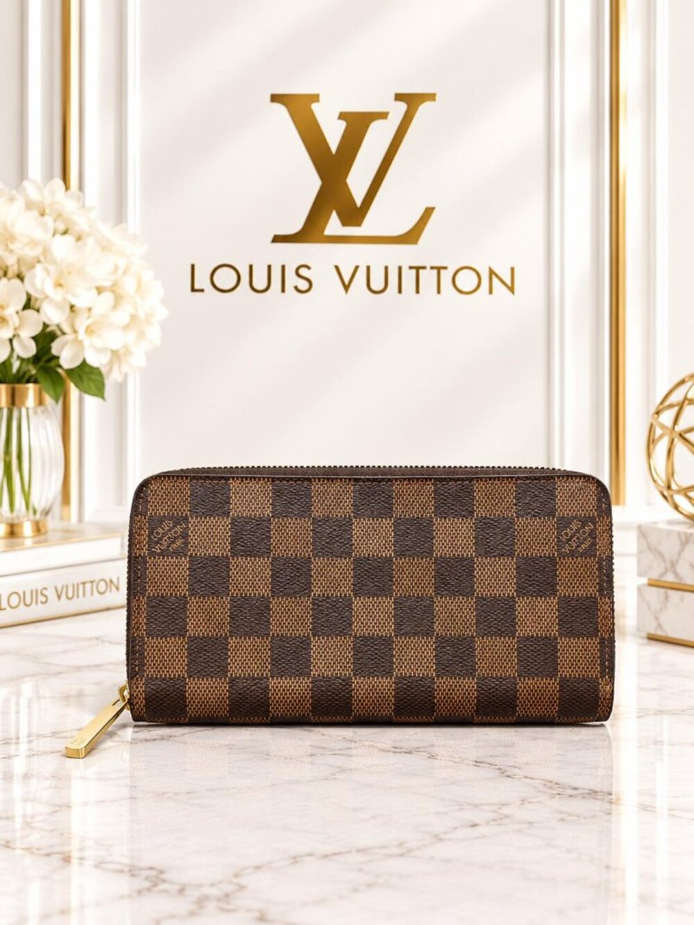 Authentic Louis Vuitton Damier Ebene Zippy Wallet